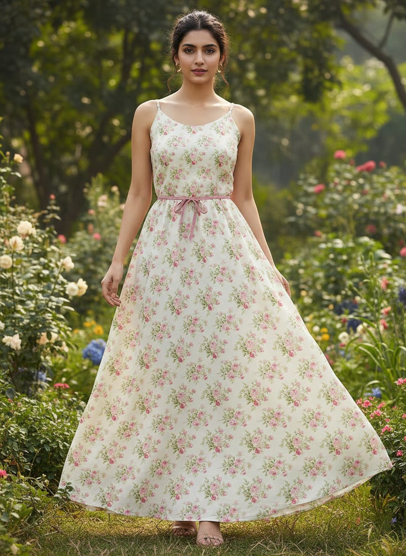 Attractive Summer Pink Roses Seamless Digital Printed Fabric - Rayon