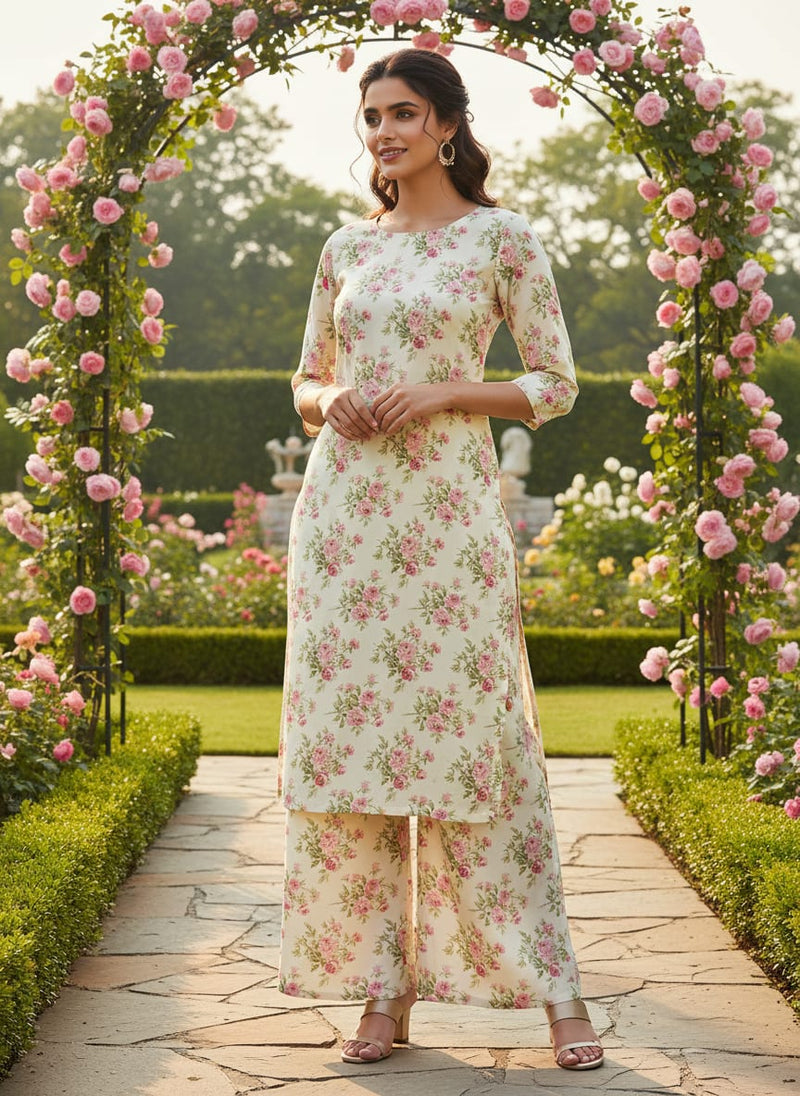 Attractive Summer Pink Roses Seamless Digital Printed Fabric - Rayon