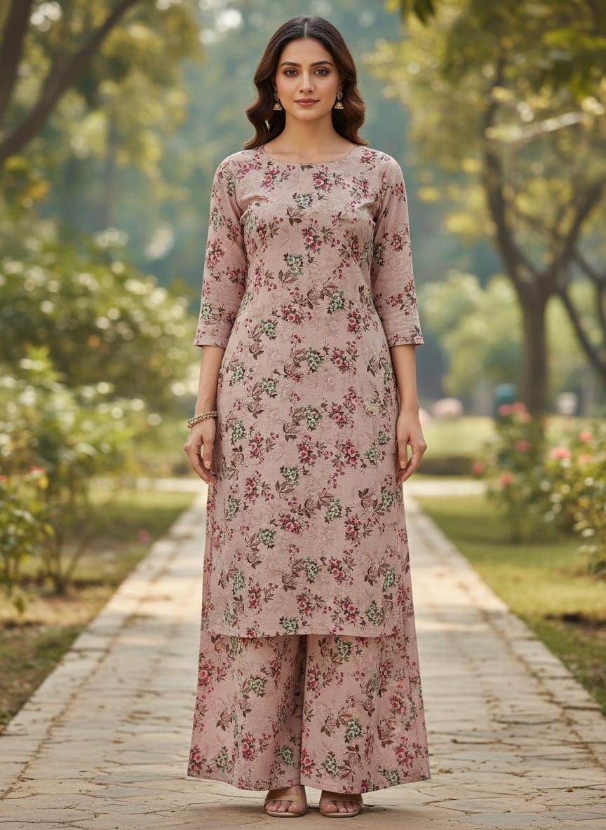 Tiny Sunflower Pista With Mandys Pink Digital Printed Fabric - Rayon