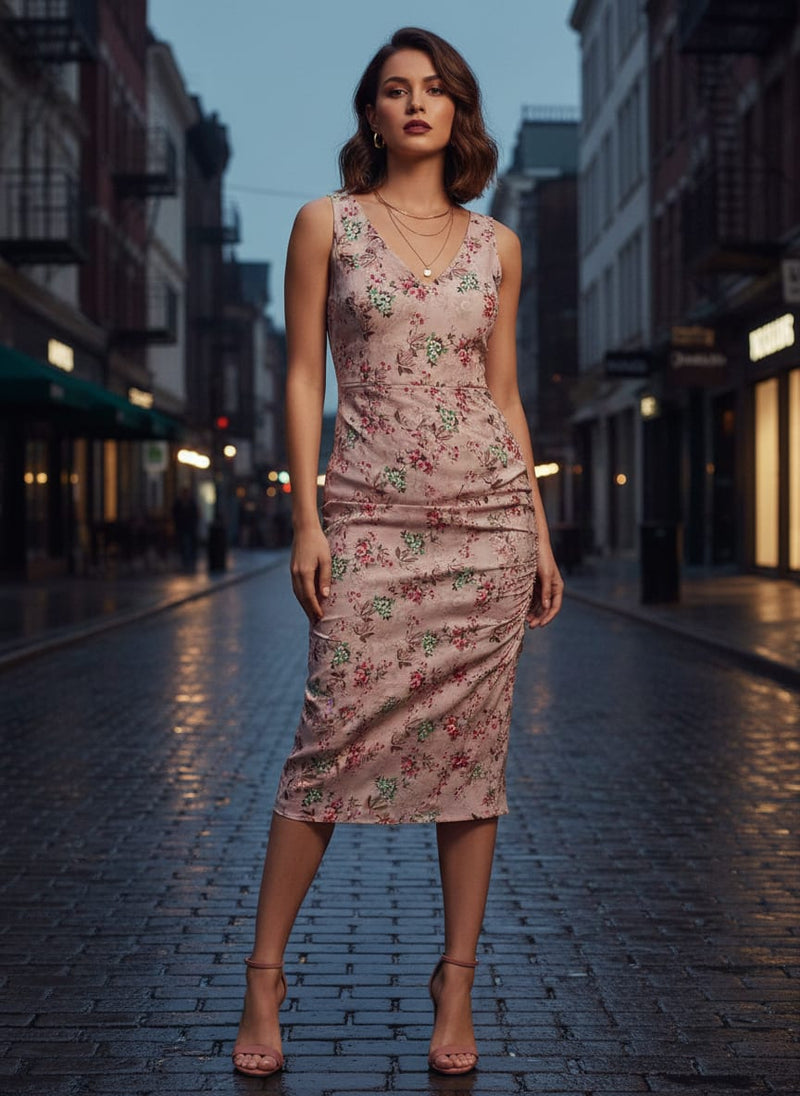 Tiny Sunflower Pista With Mandys Pink Digital Printed Fabric - Silk Crepe