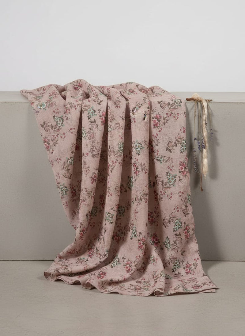 Peach Vintage Ditsy Floral Silk Crepe Digital Printed Fabric