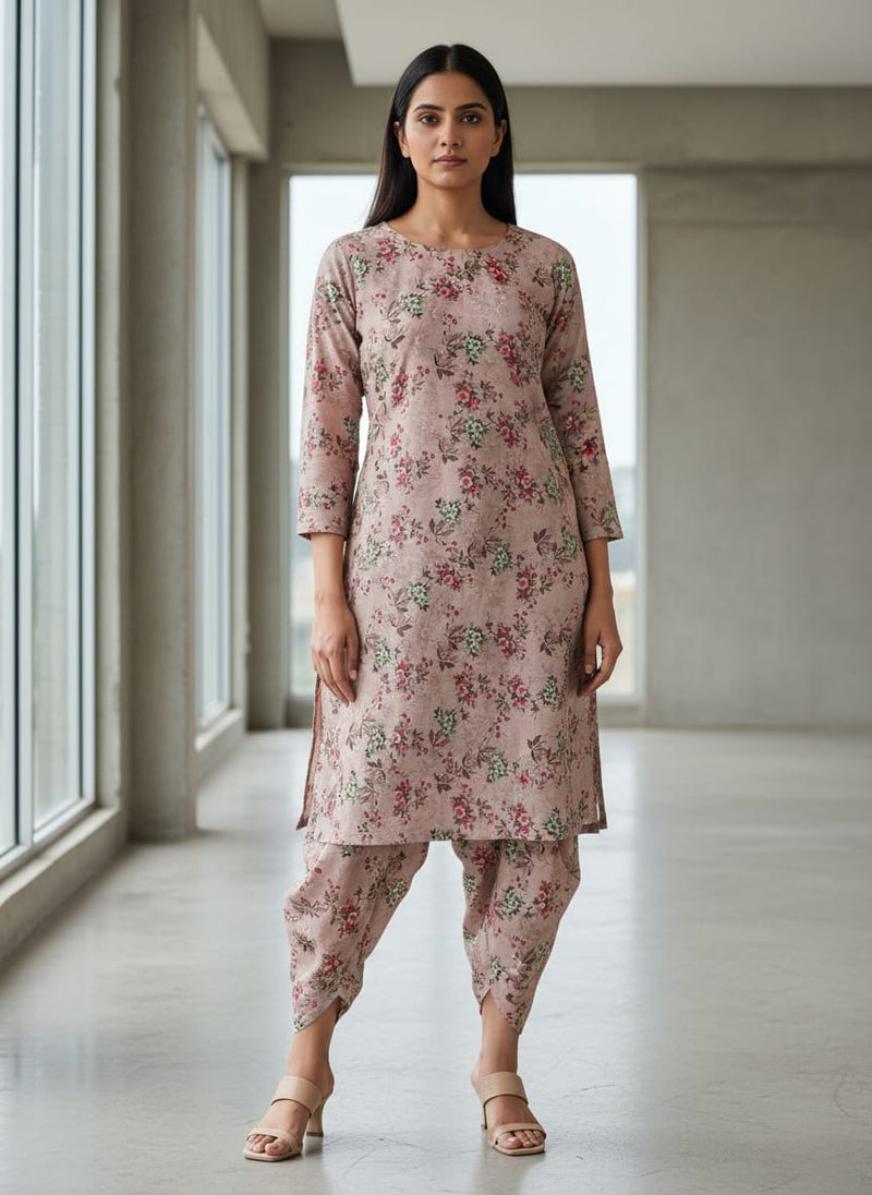 Tiny Sunflower Pista With Mandys Pink Digital Printed Fabric - Cotton