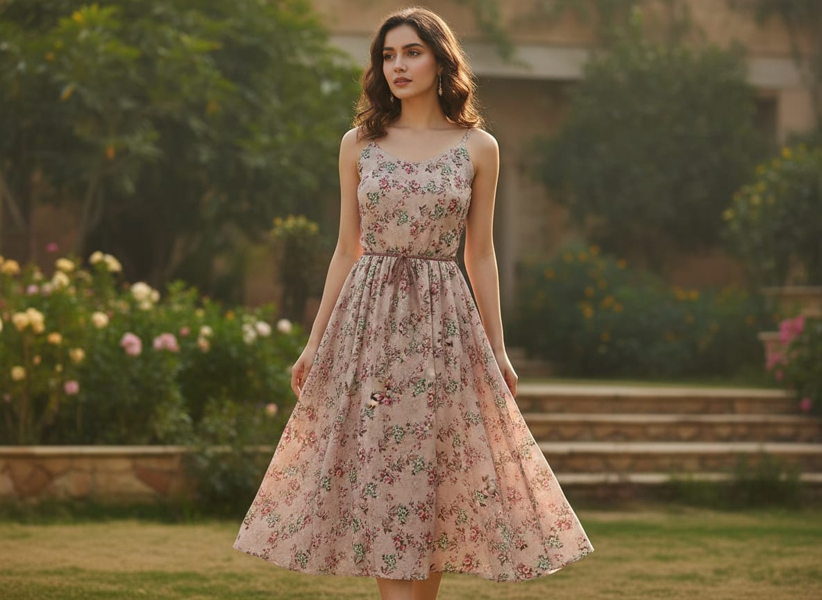 Peach Vintage Ditsy Floral Pure Georgette Digital Printed Fabric