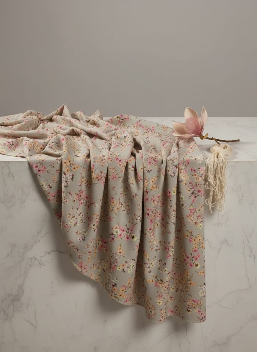 Beautiful Ditsy Gold Sand With Pot Pourri Colour Digital Printed Fabric - Rayon