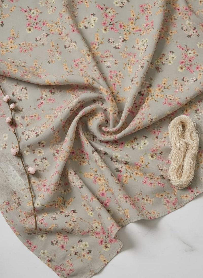 Beautiful Ditsy Gold Sand With Pot Pourri Colour Digital Printed Fabric - Silk Crepe