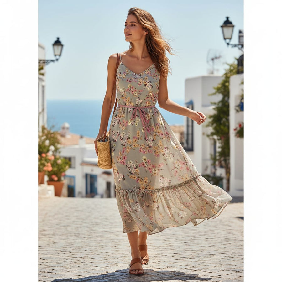 Beautiful Ditsy Gold Sand With Pot Pourri Colour Digital Printed Fabric - Pure Georgette