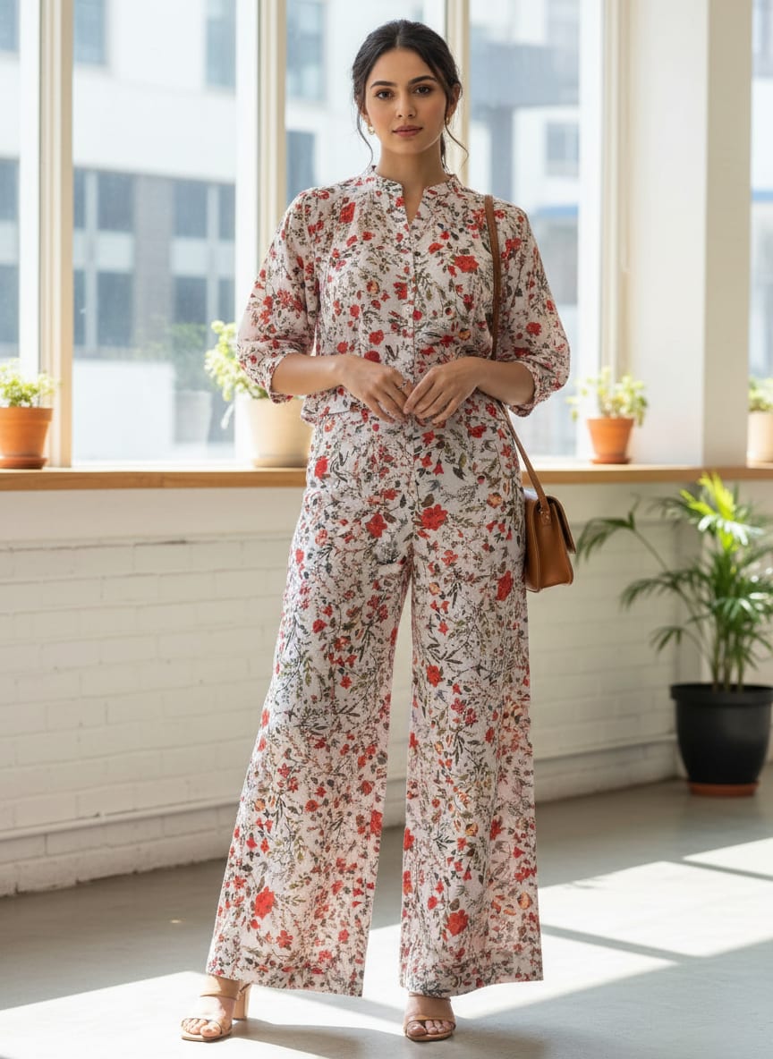 Jungle Wally Of Flower With Humming Bird Digital Printed Fabric - Cotton