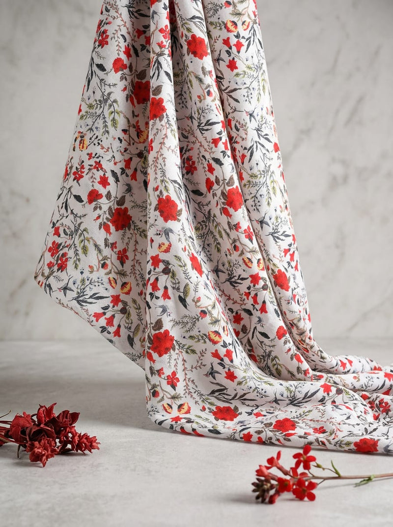 Multicolor Ditsy Red Floral Botanical Print Pure Cotton Digital Printed Fabric