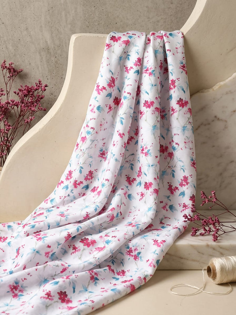 Multicolor Ditsy Floral Watercolour Print Kora Silk Digital Printed Fabric