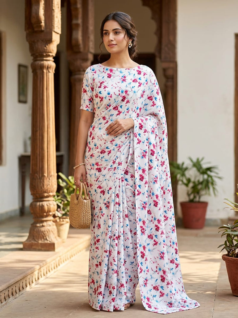 Multicolor Dainty Floral Blossom Print Rayon Digital Printed Fabric