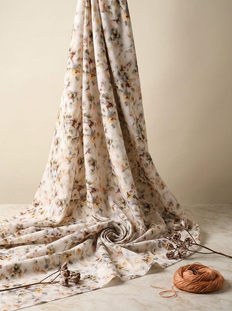 Multicolor Soft Watercolor Floral Pure Cotton Digital Printed Fabric