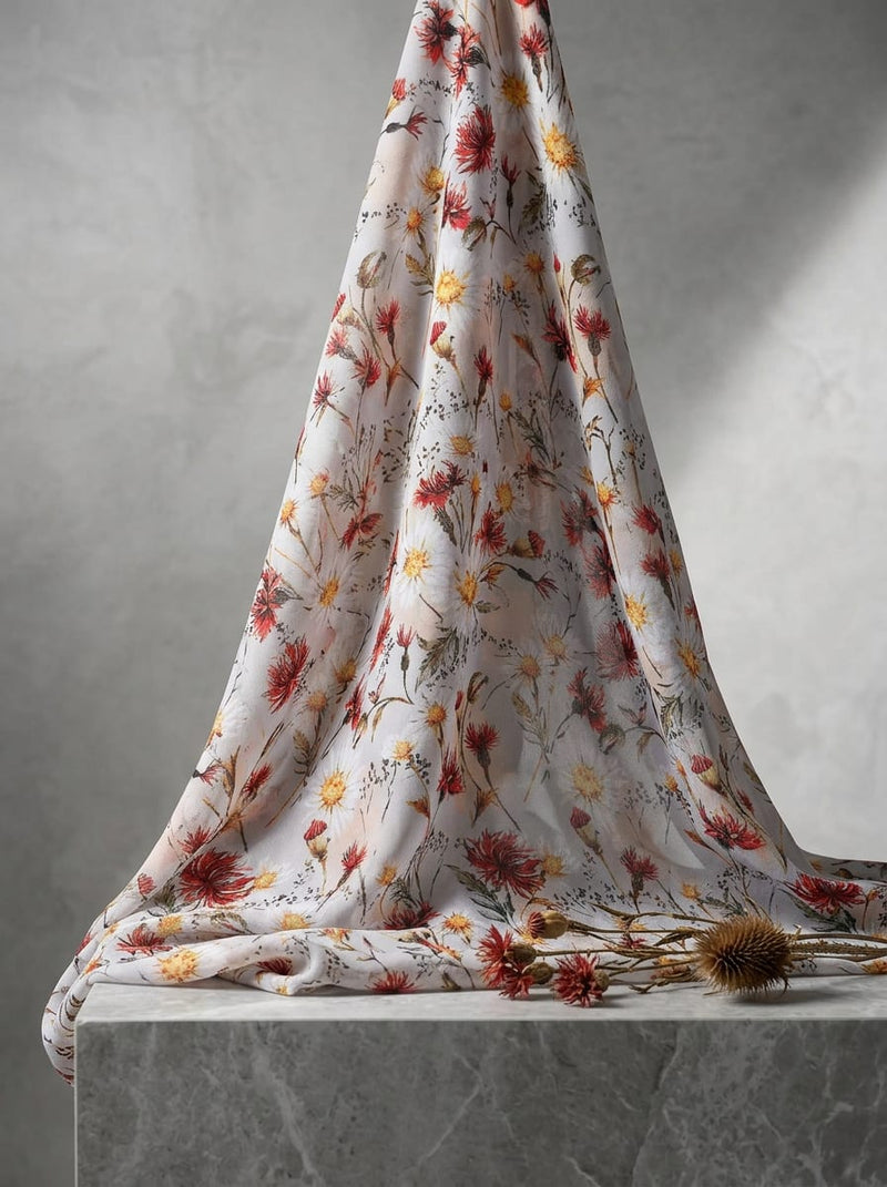Multicolor Painterly Wildflower Floral Weightless Digital Printed Fabric