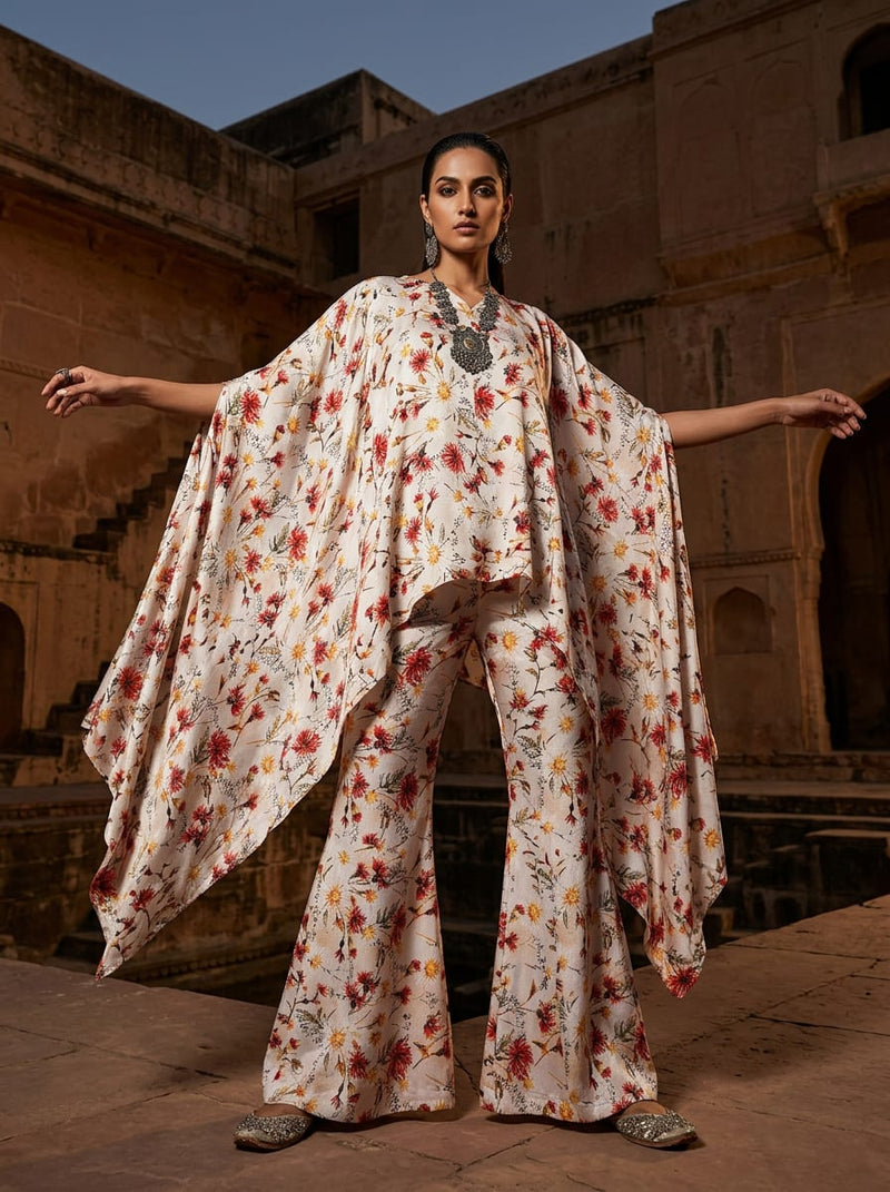 Multicolor Scattered Wildflower Print Silk Crepe Digital Printed Fabric