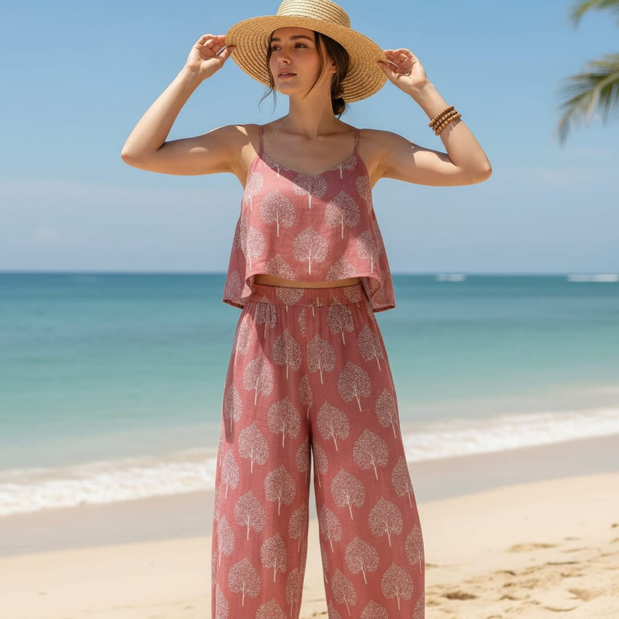 Simply Mimi Leaves Pattern Digital Printed Fabric - Linen