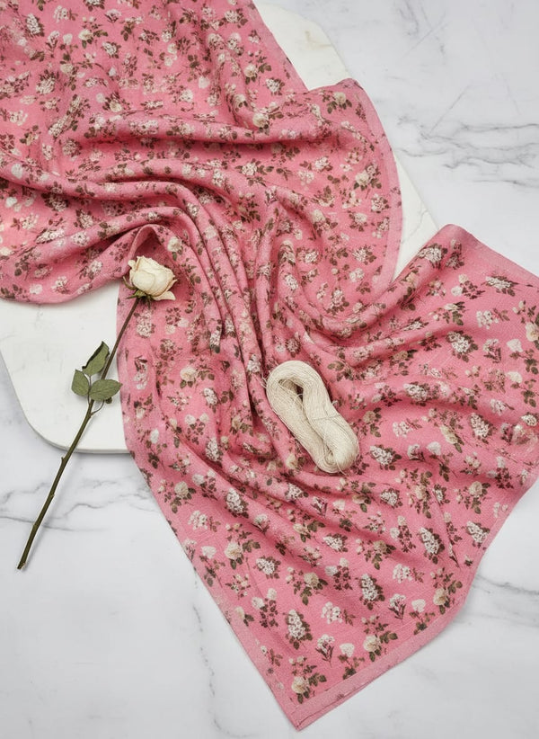 Pink Ditsy Floral Print Linen Digital Printed Fabric