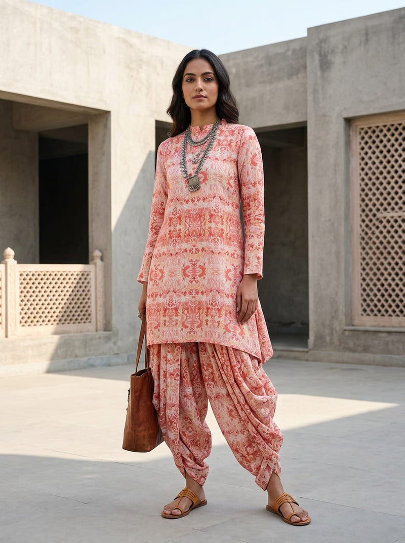 Pink Ethnic Watercolor Damask Print Linen Digital Printed Fabric