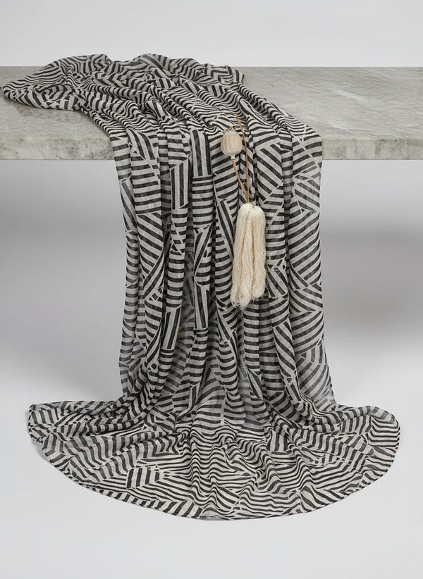Cream Abstract Geometric Stripe Pure Chinon Digital Printed Fabric - Fabric Editorial Studio Flatlay Lookbook - PC-0-TA0078-106