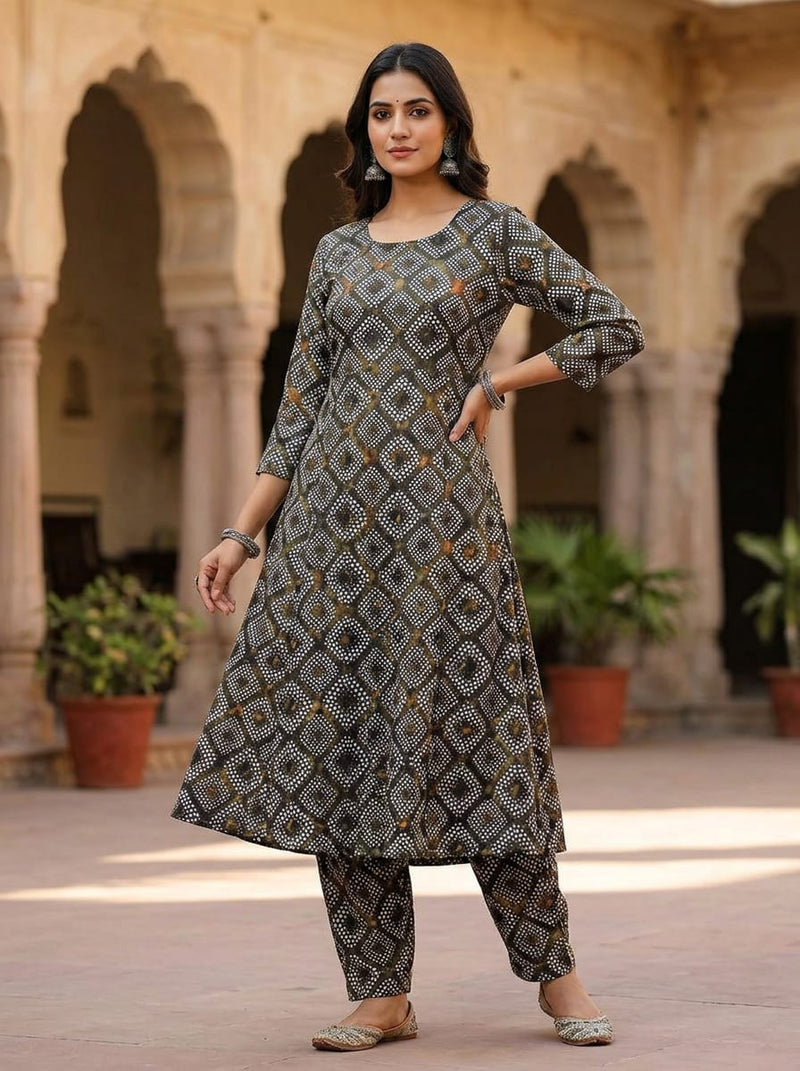 Multicolor Ethnic Dotted Geometric Kora Silk Digital Printed Fabric