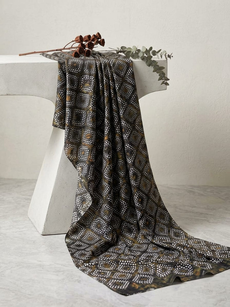 Multicolor Ethnic Dotted Geometric Kora Silk Digital Printed Fabric