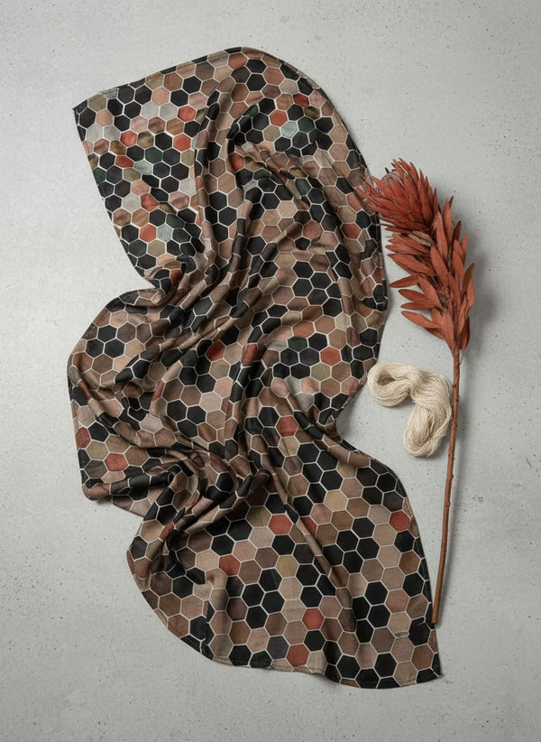 Multicolor Geometric Hexagon Tile Pure Chinon Digital Printed Fabric - Fabric Editorial Studio Flatlay Lookbook - PC-0-TA0081-106