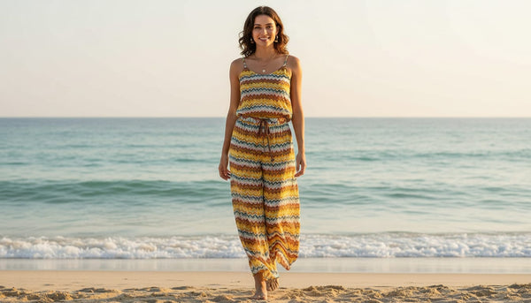 Classic Zigzag Multicolour Waves Digital Printed Fabric - Weightless - alternate view