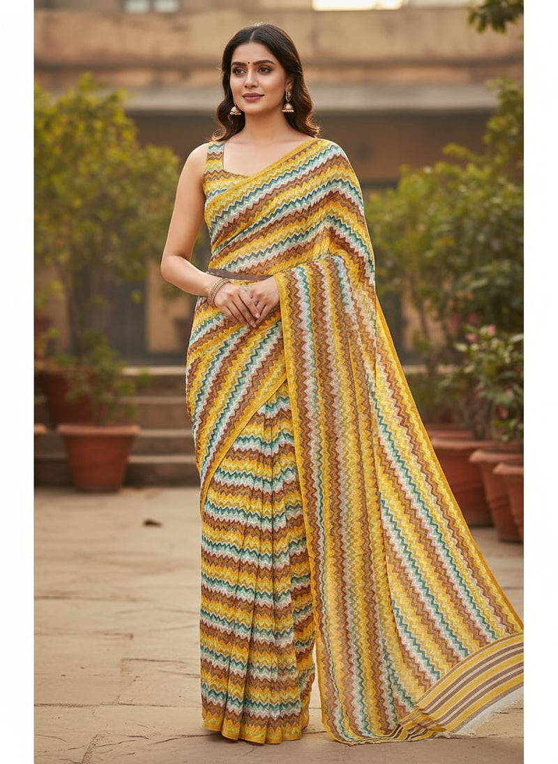 Classic Zigzag Multicolour Waves Digital Printed Fabric - Weightless