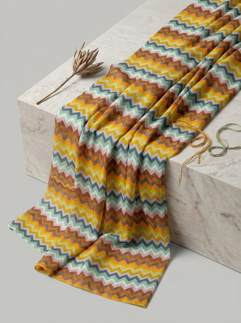 Multicolor Colorful Chevron Stripe Pattern Weightless Digital Printed Fabric