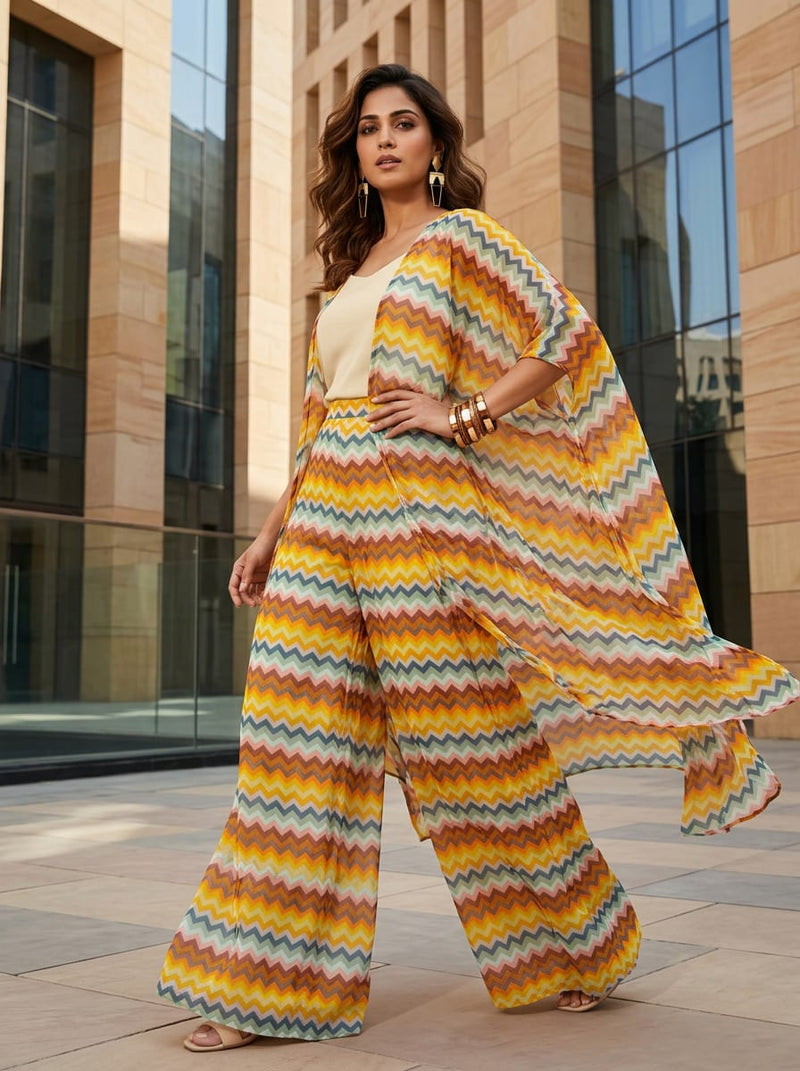 Multicolor Colorful Chevron Stripe Pattern Weightless Digital Printed Fabric