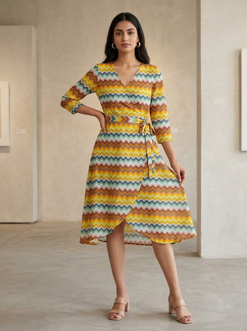 Multicolor Colorful Chevron Stripe Pattern Weightless Digital Printed Fabric