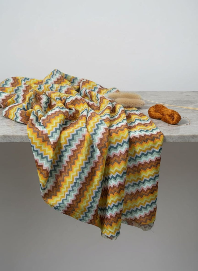Classic Zigzag Multicolour Waves Digital Printed Fabric - Upada Silk