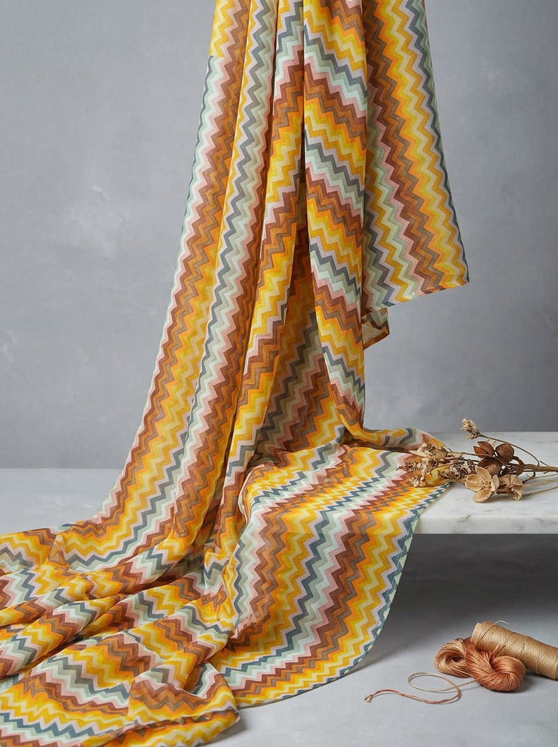 Multicolor Colorful Chevron Zigzag Pattern Pure Georgette Digital Printed Fabric