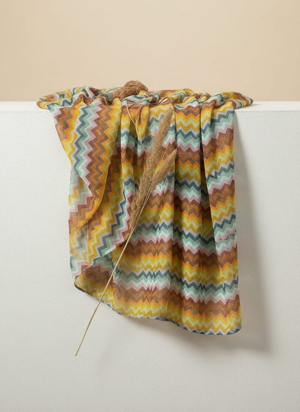 Multicolor Bohemian Chevron Stripe Pure Chinon Digital Printed Fabric - Fabric Editorial Studio Flatlay Lookbook - PC-0-TA0085-106