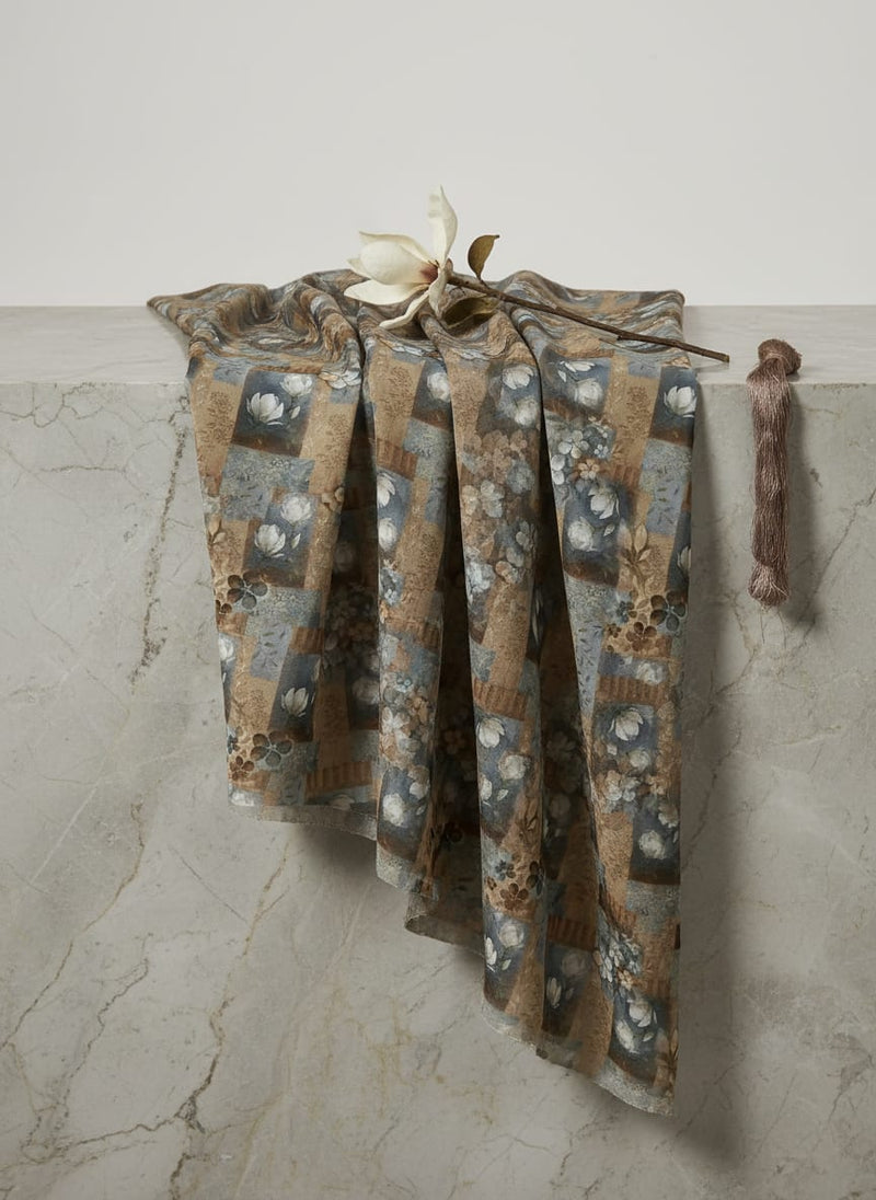 Vintage Bright White Flower With Cool Pattern Digital Printed Fabric - Upada Silk