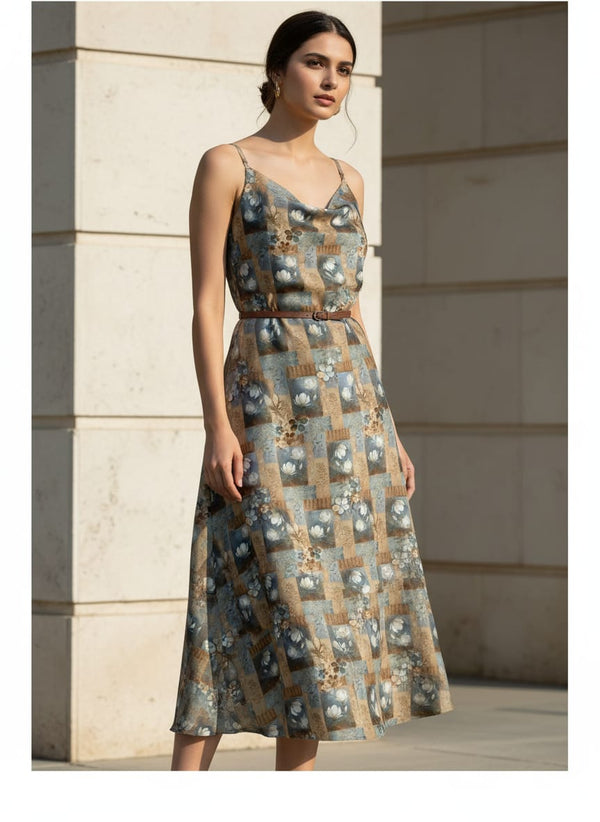 Multicolor Vintage Floral Patchwork Upada Silk Digital Printed Fabric - Slip Dress Lookbook - US-0-TA0086PM1-110 - alternate view