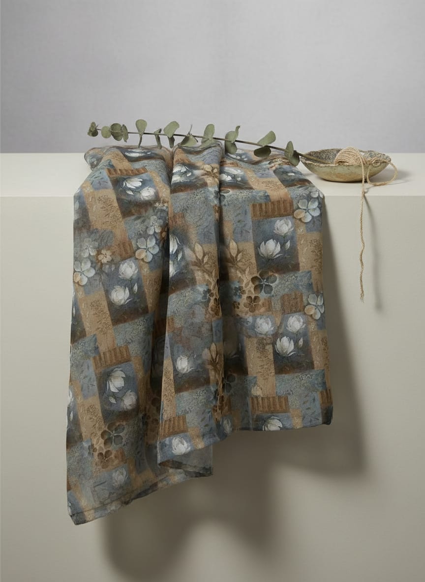 Multicolor Vintage Floral Block Print Pure Georgette Digital Printed Fabric