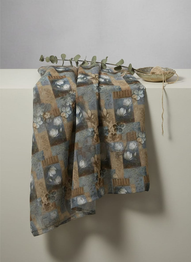 Multicolor Vintage Floral Block Print Pure Georgette Digital Printed Fabric