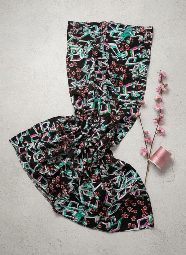 Morden Colourful Chintz Flower With Creative Box Digital Printed Fabric - Upada Silk - Fabric Editorial Studio Flatlay Lookbook - US-0-TA0094-110