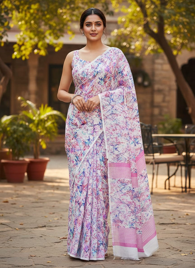 Geometric Colourful Water paint Digital Printed Fabric - Upada Silk