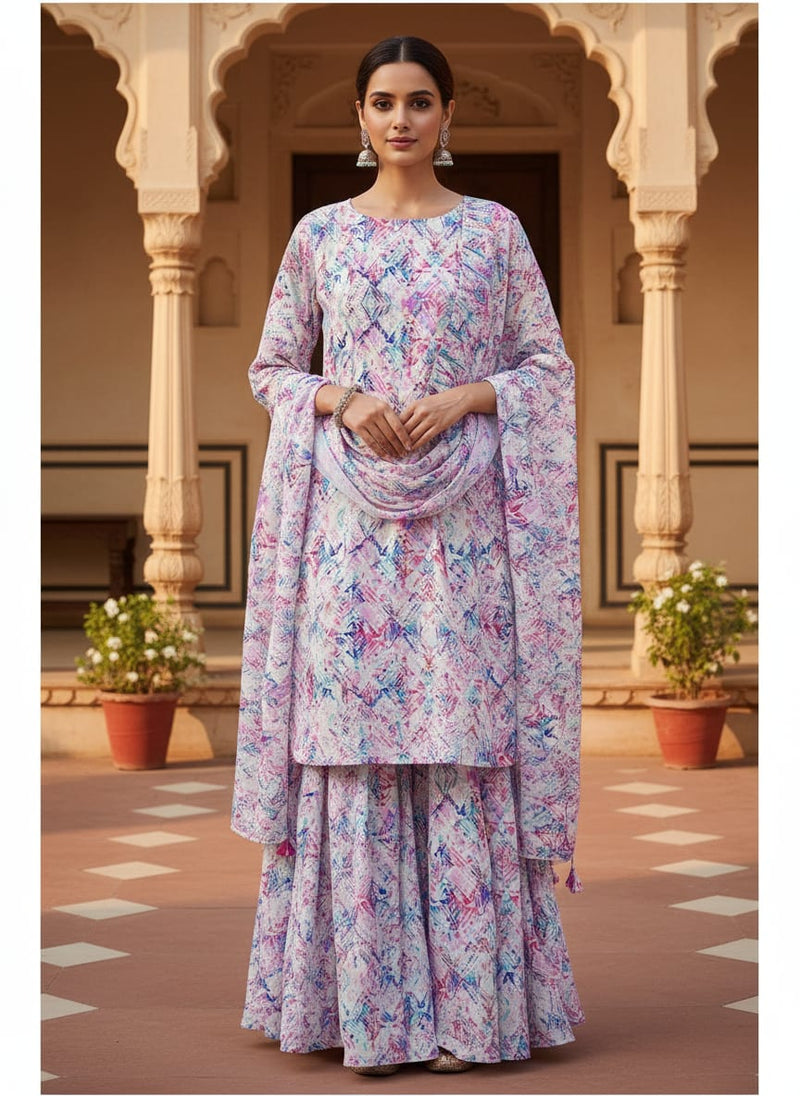 Geometric Colourful Water paint Digital Printed Fabric - Pure Georgette