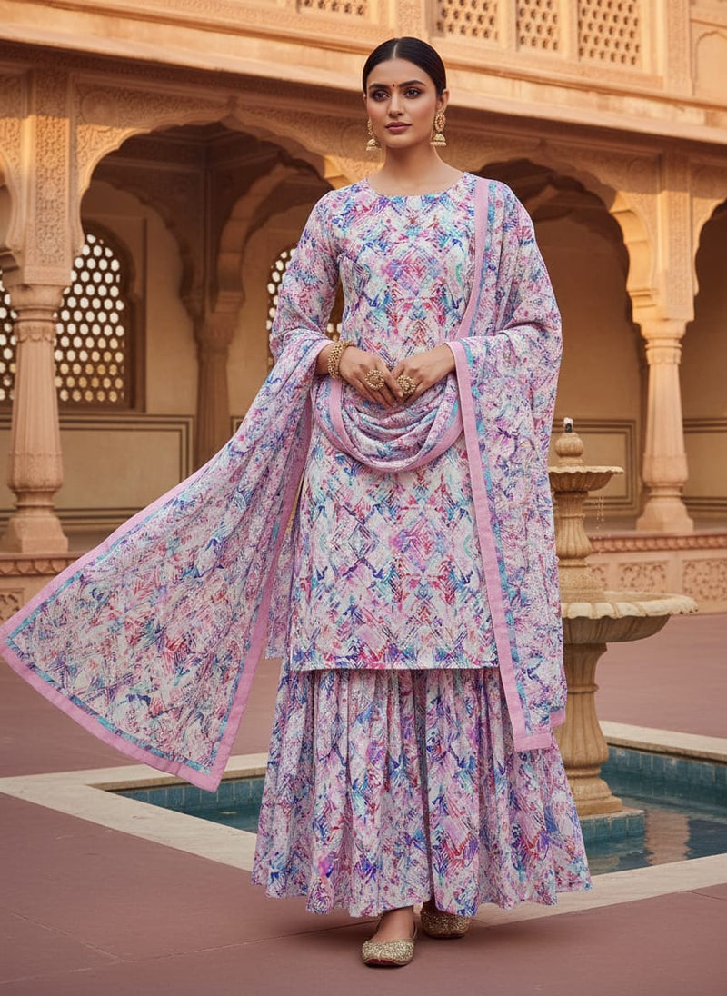 Geometric Colourful Water paint Digital Printed Fabric - Pure Georgette
