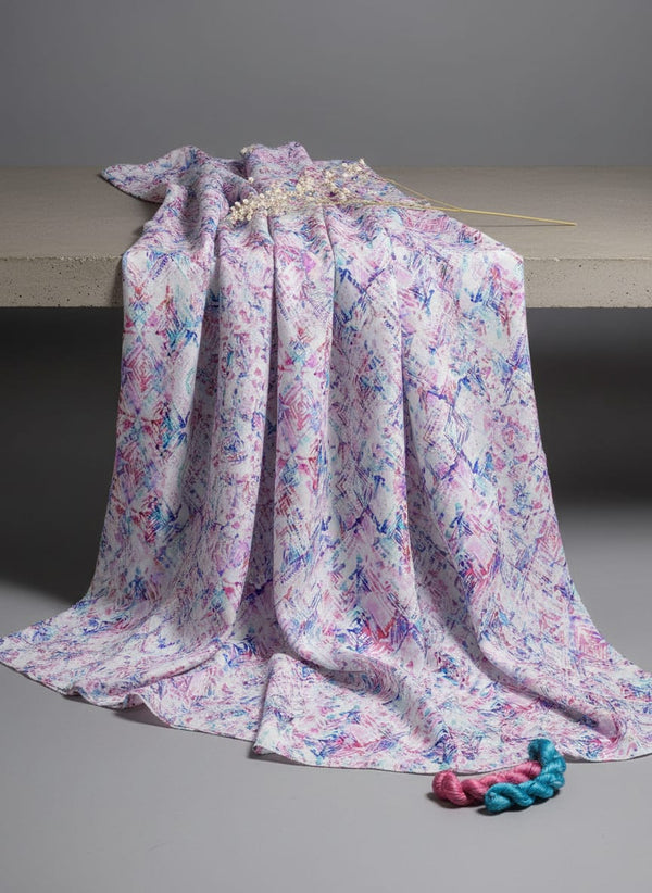 Multicolor Abstract Watercolor Diamond Pure Chinon Digital Printed Fabric - Fabric Editorial Studio Flatlay Lookbook - PC-0-TA0104-106