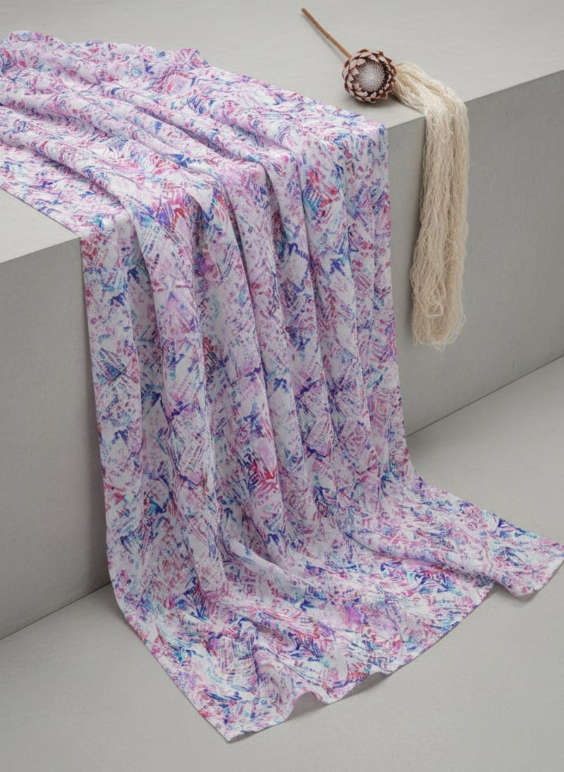 Geometric Colourful Water paint Digital Printed Fabric - Pure Chiffon
