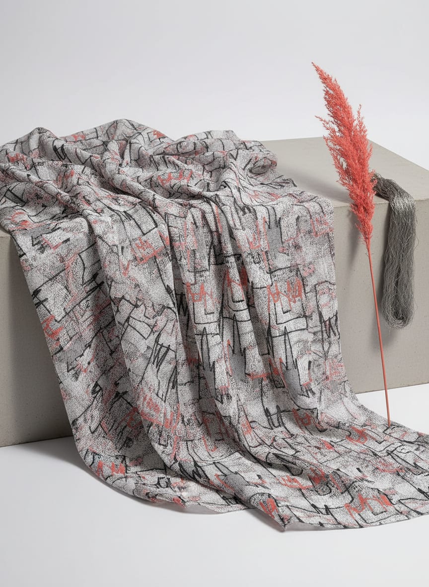 Multicolor Abstract Scribble Brushstroke Pure Muslin Digital Printed Fabric