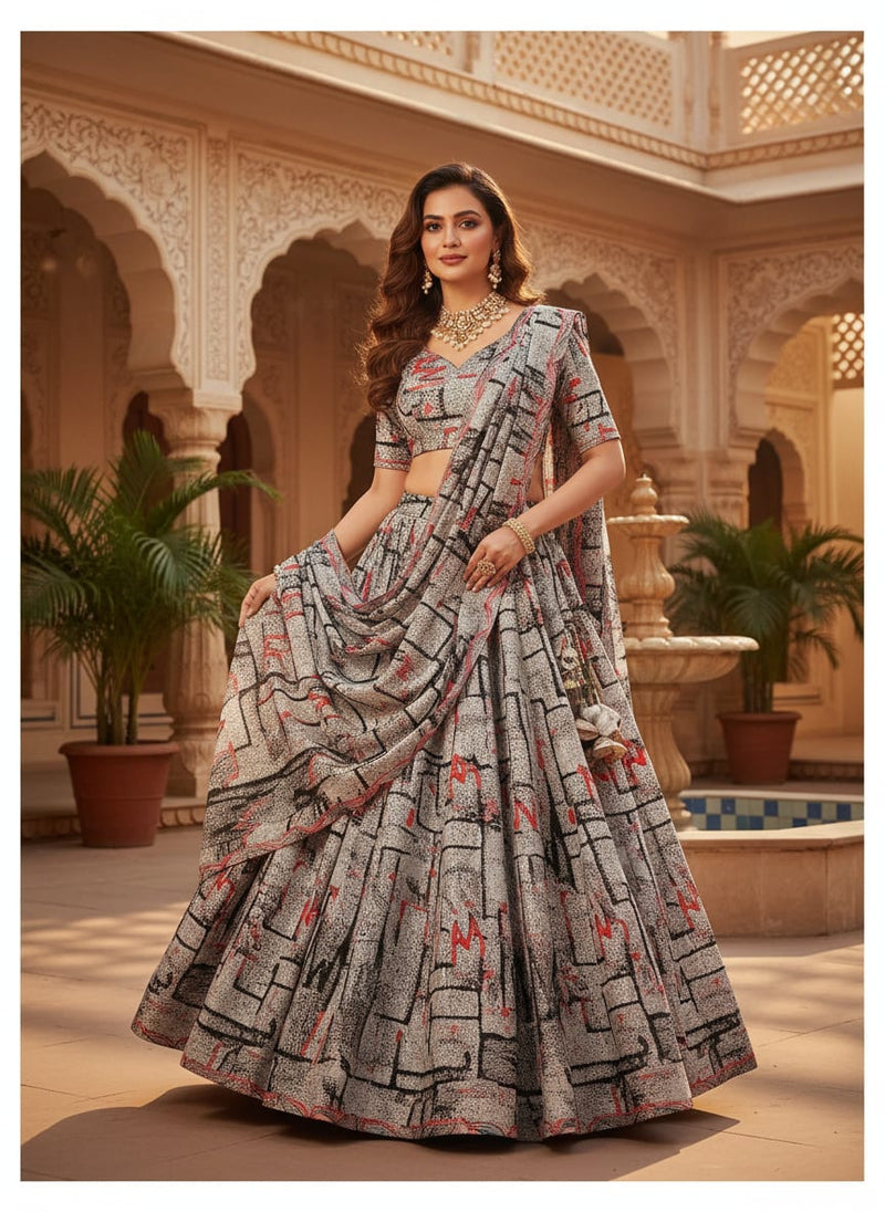 Vintage Art Of Wall Digital Printed Fabric - Upada Silk