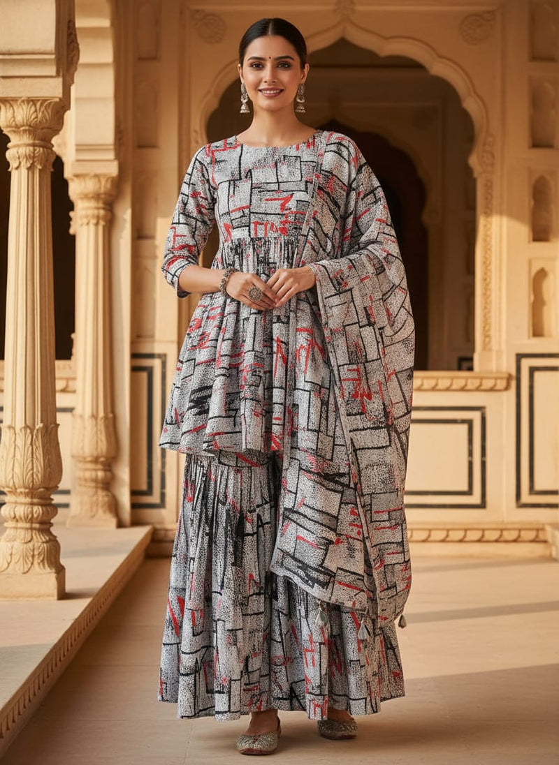 Vintage Art Of Wall Digital Printed Fabric - Upada Silk