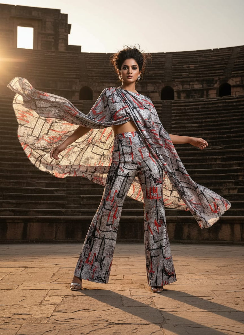 Vintage Art Of Wall Digital Printed Fabric - Upada Silk