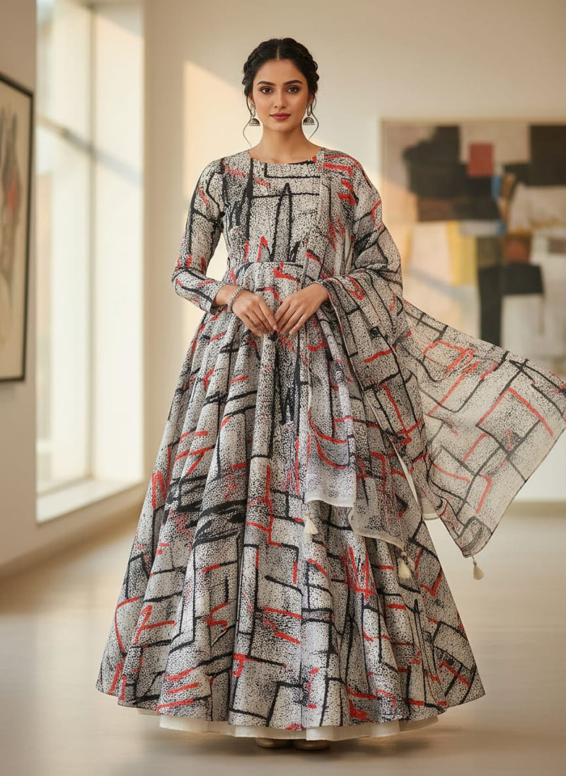 Vintage Art Of Wall Digital Printed Fabric - Upada Silk