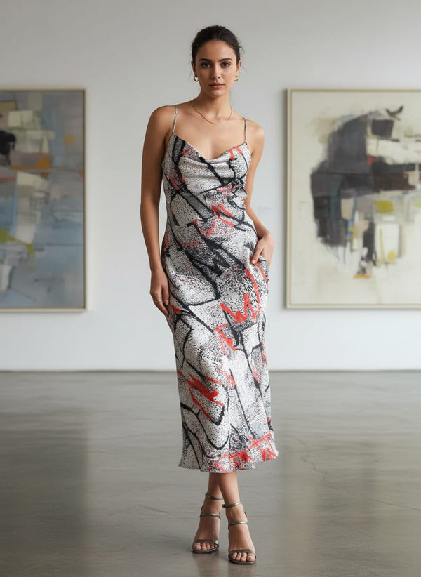 Vintage Art Of Wall Digital Printed Fabric - Upada Silk - Slip Dress Lookbook - US-0-TA0105-110 - alternate view