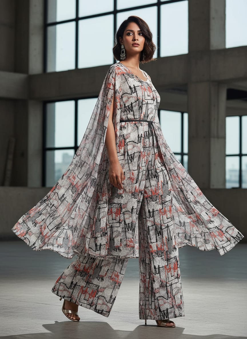 Vintage Art Of Wall Digital Printed Fabric - Pure Georgette