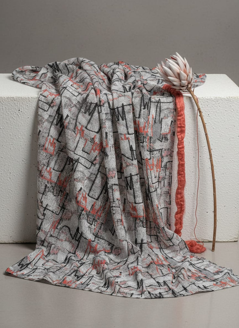Vintage Art Of Wall Digital Printed Fabric - Pure Georgette